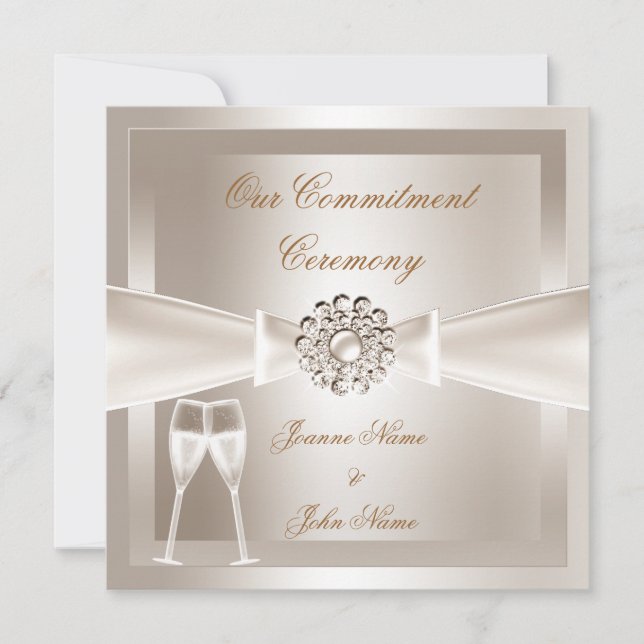 Invitation Cérémonie d'engagement Crème Damas Champagne blanc (Devant)