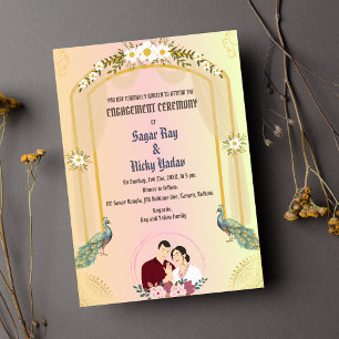 Invitation Cérémonie d'engagement hindou indien Paon