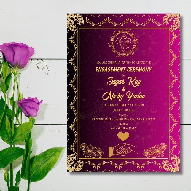 Invitation Cérémonie d'engagement hindou indienne rose et or (Créateur téléchargé)
