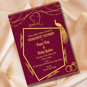 Invitation Cérémonie d'engagement hindoue indienne aux élémen