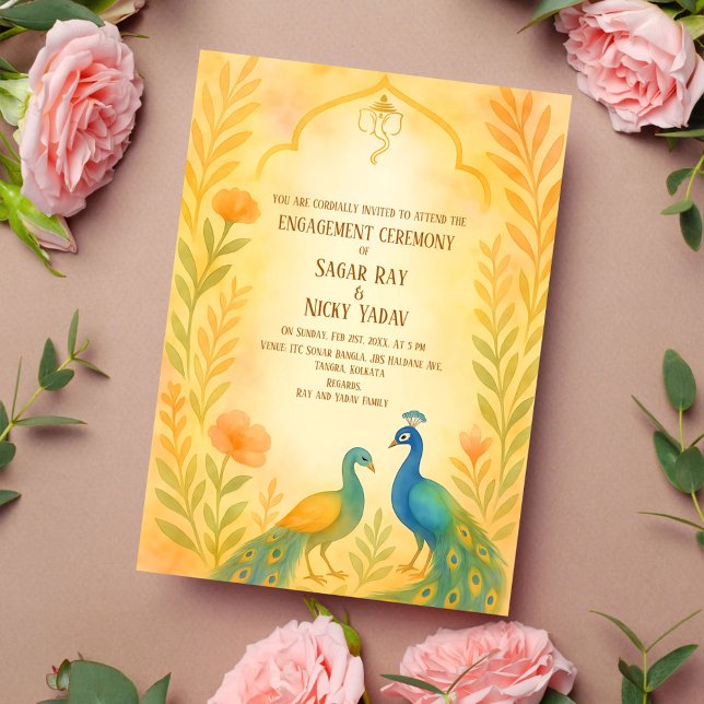 Invitation Cérémonie d'engagement hindoue indienne florale de (Créateur téléchargé)