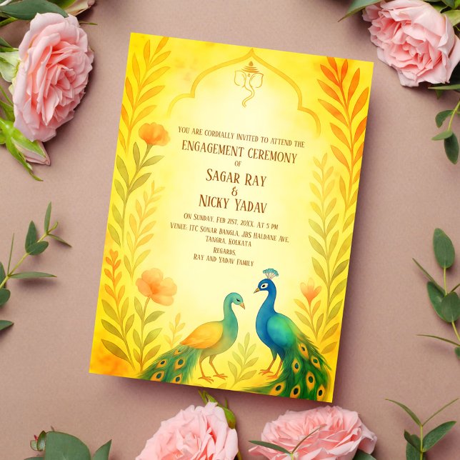 Invitation Cérémonie d'engagement hindoue indienne florale de (Créateur téléchargé)