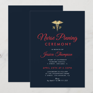 Invitation Cérémonie d'épinglage moderne bleu marine