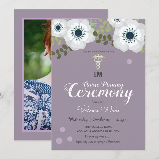 Invitation Cérémonie d'épingle des infirmières LPN Anémonique (Devant / Derrière)