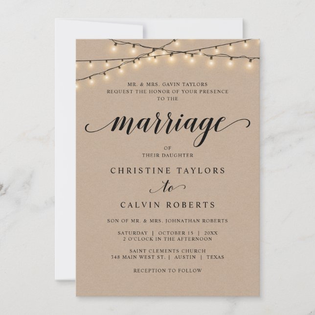 Invitation Cérémonie des Mariages de l'église, Hébergement de (Devant)