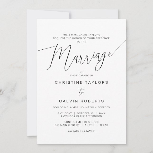 Invitation Cérémonie des Mariages de l'église, les deux paren (Devant)