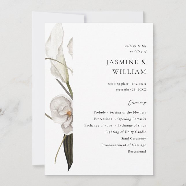 Invitation Cérémonie des Mariages floraux noirs et blancs 2 (Devant)