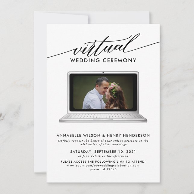 Invitation Cérémonie des Mariages virtuels de photos modernes (Devant)