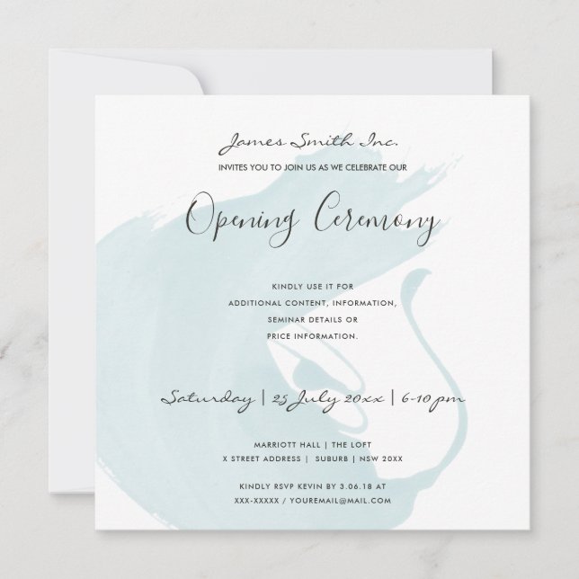 INVITATION CÉRÉMONIE D'OUVERTURE À L'AQUARELLE BLEUE DE PLAGE (Devant)