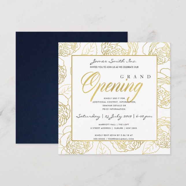 INVITATION CÉRÉMONIE D'OUVERTURE GRANDIOSE LUXE OR NAVY ROSE  (Devant / Derrière)