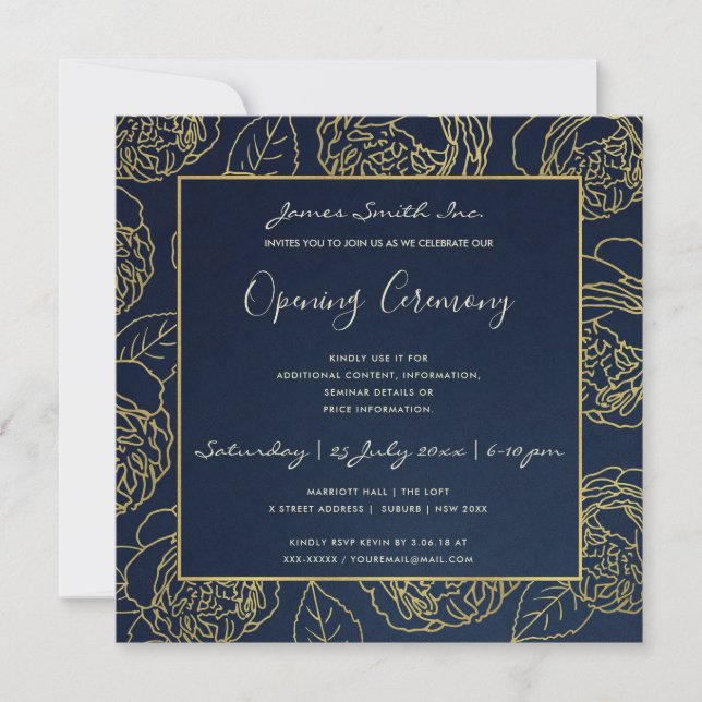 INVITATION CÉRÉMONIE D'OUVERTURE GRANDIOSE LUXE OR NAVY ROSE  (Devant)
