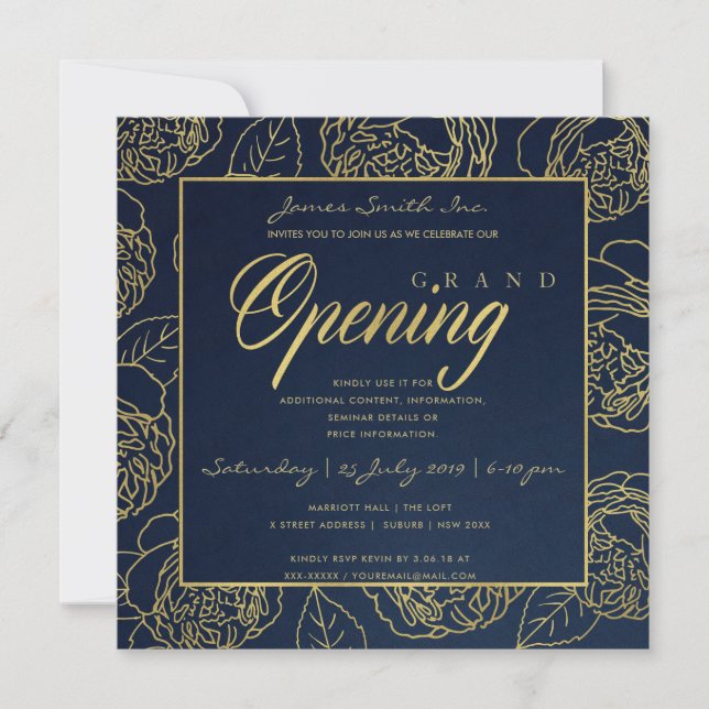 INVITATION CÉRÉMONIE D'OUVERTURE GRANDIOSE LUXE OR NAVY ROSE  (Devant)