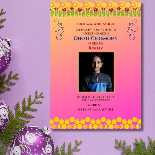 Invitation Cérémonie du Boy Dhoti indien Pancha Kattu Invit (Créateur téléchargé)