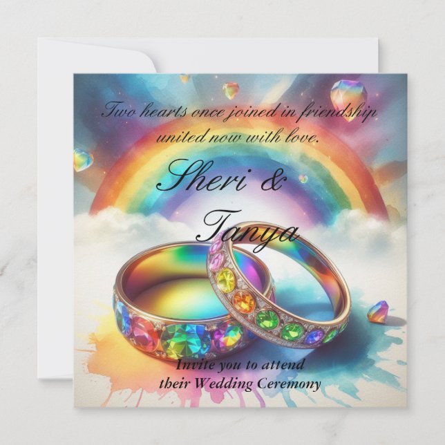 Invitation Cérémonie du Mariage des anneaux d'arc-en-ciel gay (Devant)