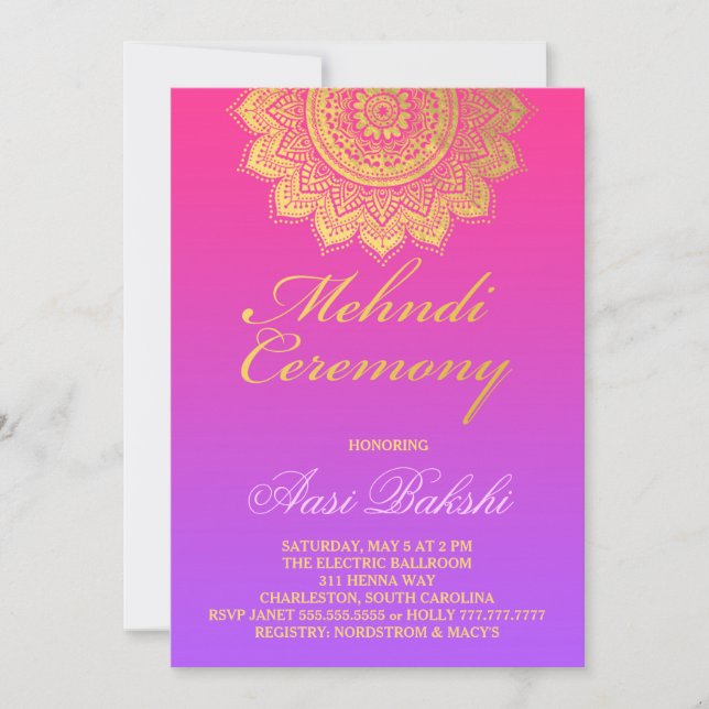 Invitation Cérémonie du Mendhi 311, Ombre violet rose (Devant)