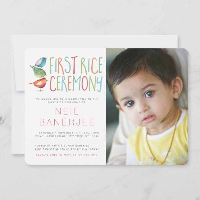 Invitation Cérémonie du premier riz Birdie Photo (Devant)