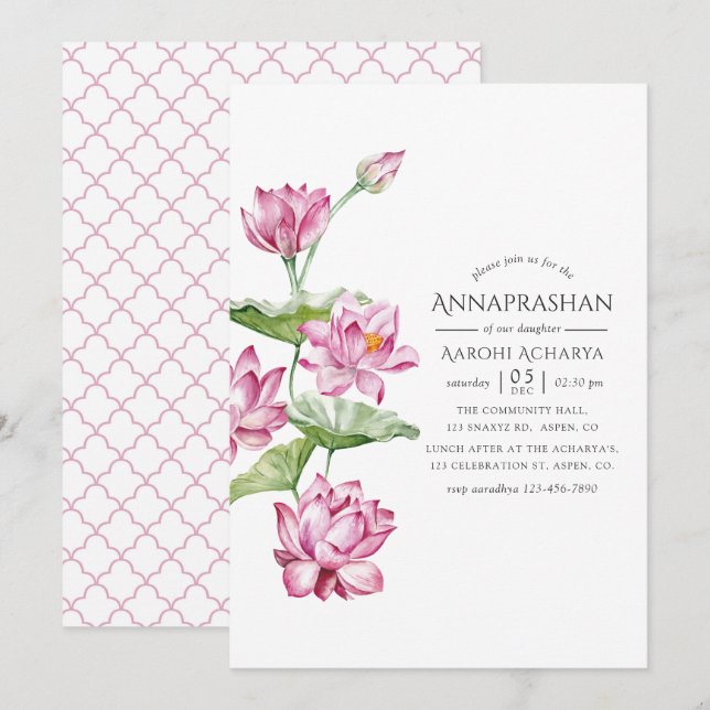 Invitation Cérémonie du premier riz de l'Annaprashan Floral A (Devant / Derrière)