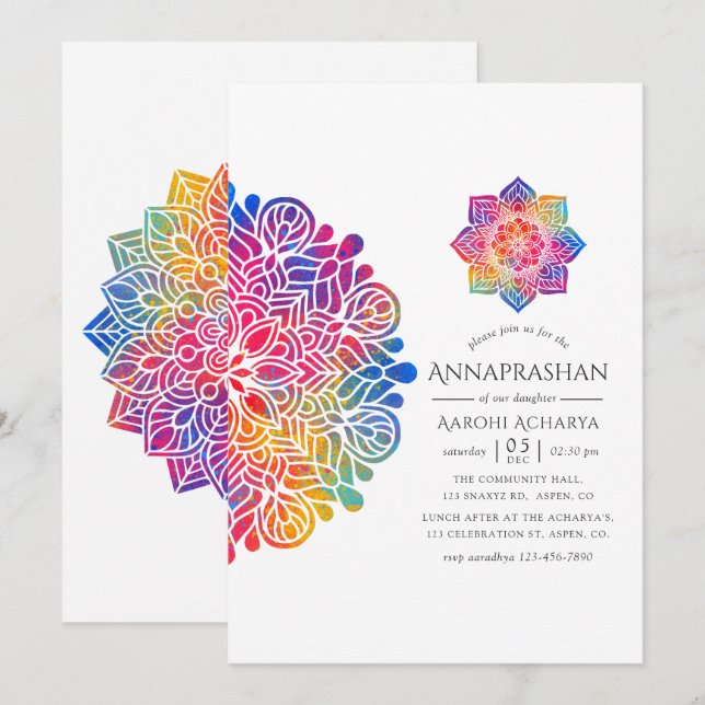 Invitation Cérémonie du premier riz de l'arc en ciel Mandala  (Devant / Derrière)