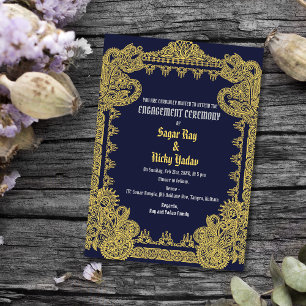 Invitation Cérémonie Fiançailles indienne Design complexe Ble