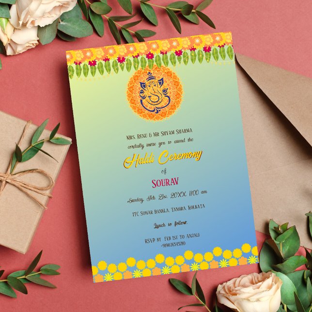 Invitation Cérémonie florale Haldi du marié hindou indien (Créateur téléchargé)