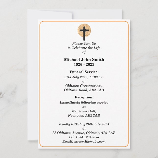 Invitation Cérémonie Funeral Cross personnalisable (Devant)