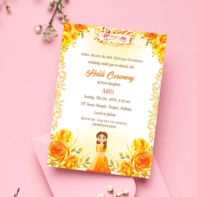 Invitation Cérémonie Haldi de la mariée hindoue indienne Gane (Créateur téléchargé)