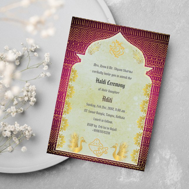 Invitation Cérémonie Haldi de la mariée hindoue indienne Gane (Créateur téléchargé)