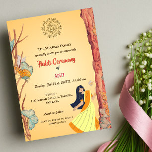 Invitation Cérémonie Haldi de la mariée hindoue indienne Papi