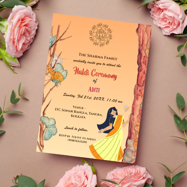 Invitation Cérémonie Haldi de la mariée hindoue indienne Papi (Créateur téléchargé)