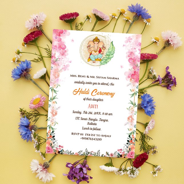 Invitation Cérémonie Haldi de la mariée indienne Couple hindo (Créateur téléchargé)
