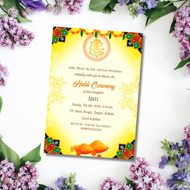 Invitation Cérémonie Haldi de la mariée indienne Couple hindo (Créateur téléchargé)