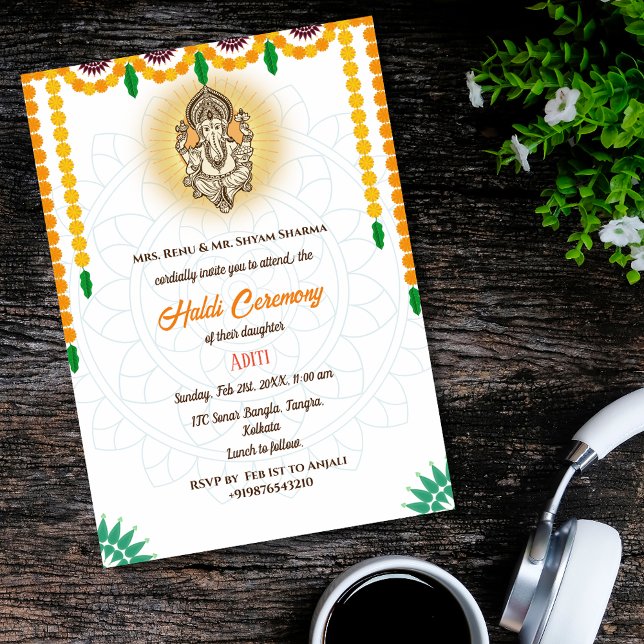 Invitation Cérémonie Haldi de la mariée indienne Couple hindo (Créateur téléchargé)