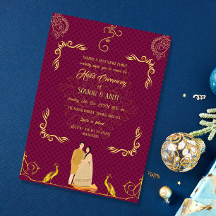 Invitation Cérémonie haldi indienne Couple hindou doré