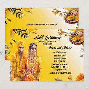Invitation Cérémonie haldi mariée indienne curcuma élégant ma