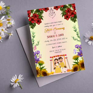 Invitation Cérémonie indienne Haldi Couple hindou Floral