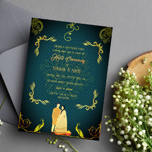 Invitation Cérémonie indienne Haldi Couple hindou Or
