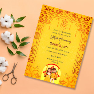 Invitation Cérémonie indienne Haldi Couple hindou Royal