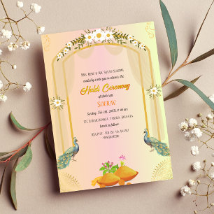 Invitation Cérémonie indienne hindou Groom Haldi Peacock