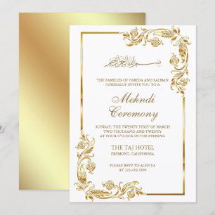 Invitation Cérémonie islamique de Mehndi à bordure florale en