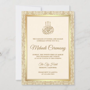 Invitation Cérémonie islamique de mehndi en damas crème et or