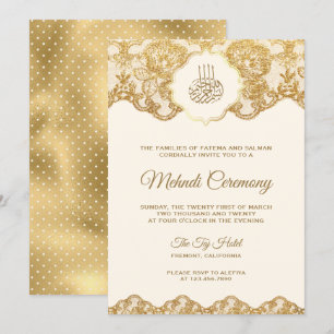 Invitation Cérémonie islamique de mehndi en dentelle de crème