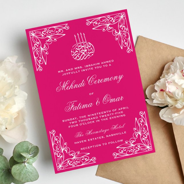 Invitation Cérémonie islamique moderne de henné rose musulman (Créateur téléchargé)