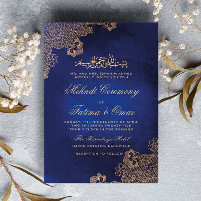 Invitation Cérémonie islamique musulmane de Mehndi en dentell (Créateur téléchargé)
