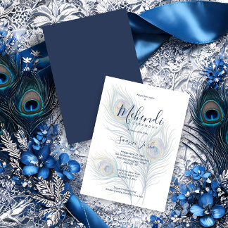 Invitation Cérémonie Mehendi aux plumes de paon élégantes TLW