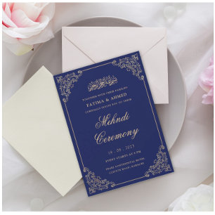 Invitation Cérémonie Mehndi Bleu Islam Mariage musulman