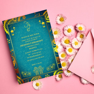 Invitation Cérémonie Mehndi de la mariée indienne Dessin doré