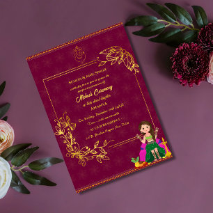 Invitation Cérémonie Mehndi de la mariée indienne élément dor