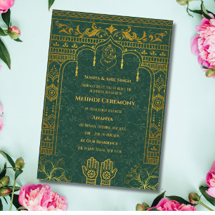 Invitation Cérémonie Mehndi de la mariée indienne éléments do