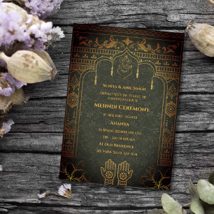 Invitation Cérémonie Mehndi de la mariée indienne éléments do