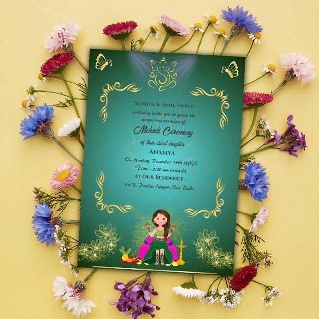 Invitation Cérémonie Mehndi de la mariée indienne Ganesha (Créateur téléchargé)